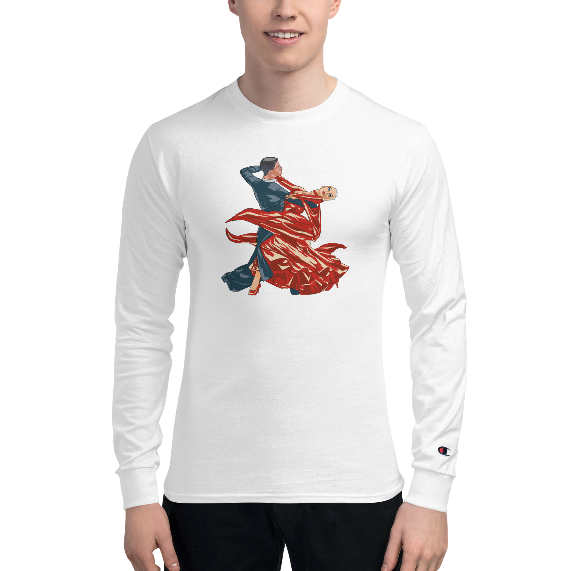 Red Contracheck - Men's Champion Long Sleeve Shirt