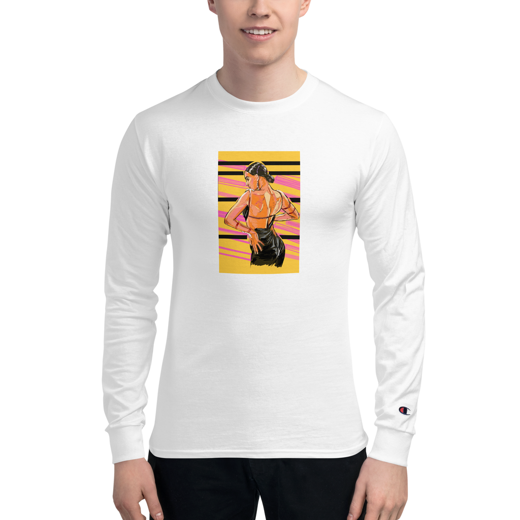 Lady Latin Yellow Background - Men's Champion Long Sleeve Shirt