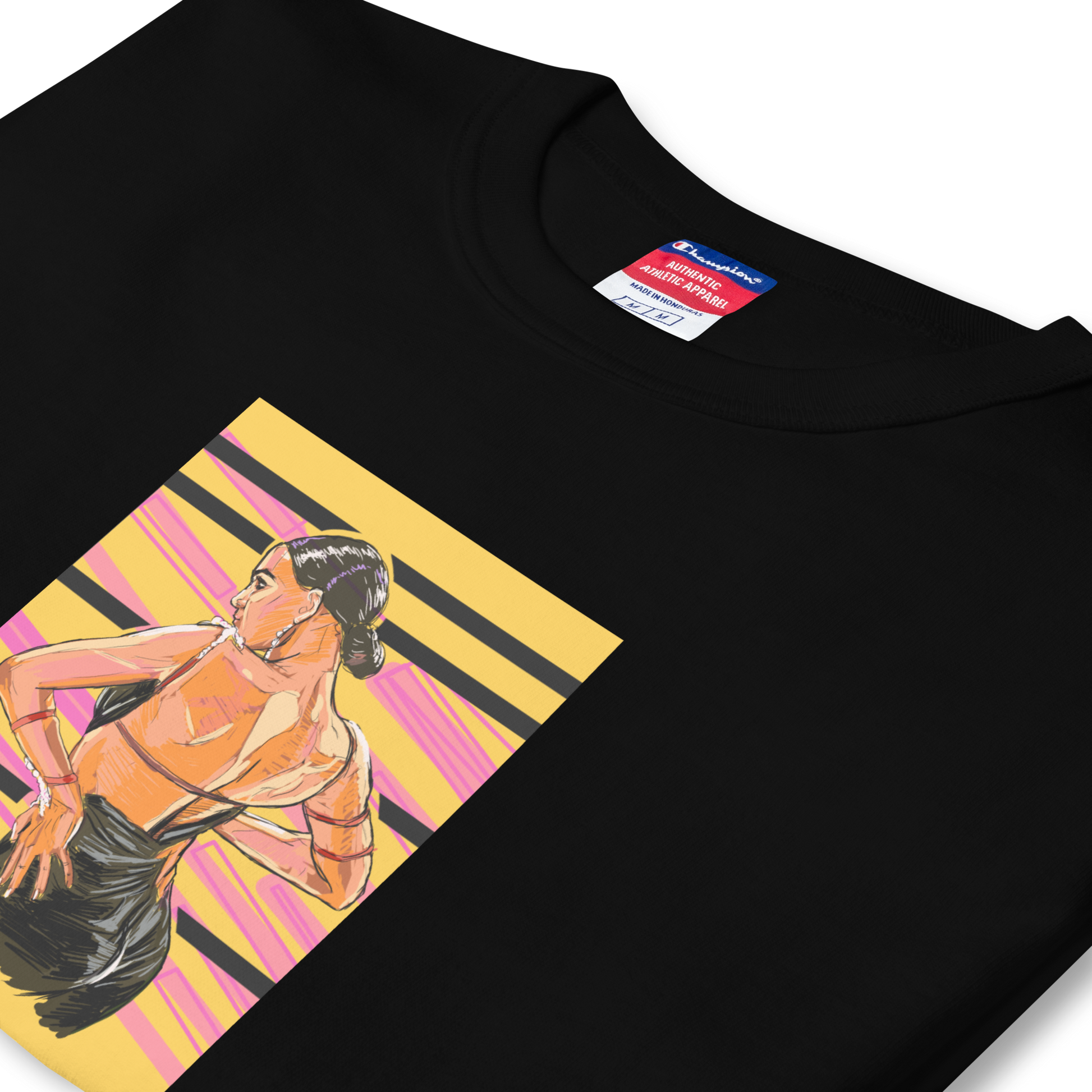 Lady Latin Yellow Background -Men's Champion T-Shirt