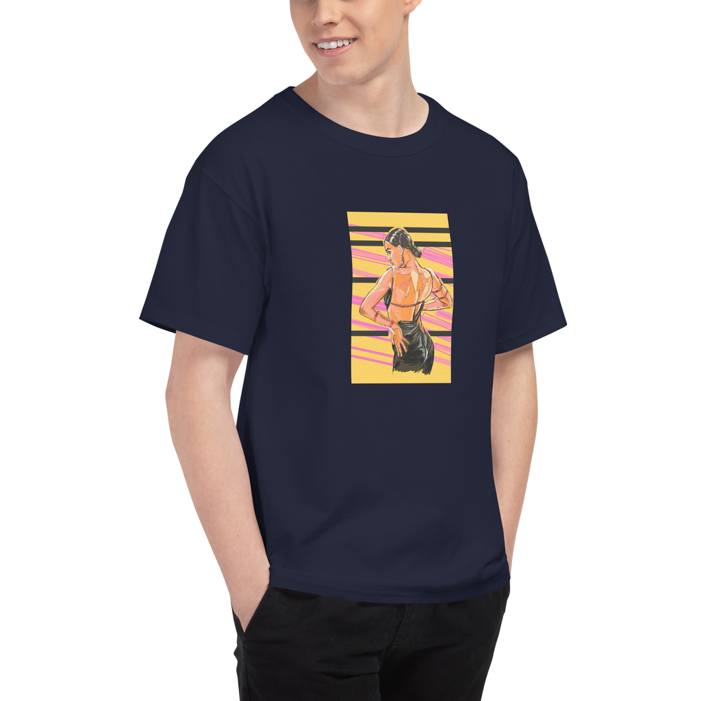 Lady Latin Yellow Background -Men's Champion T-Shirt