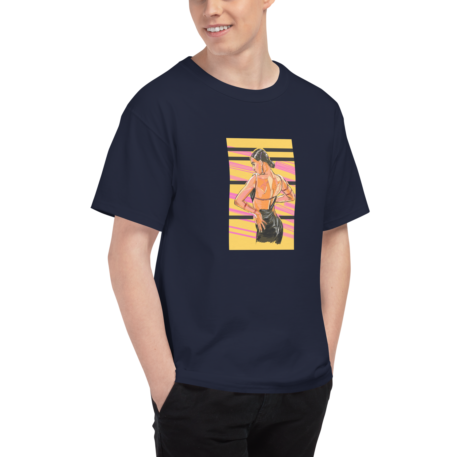 Lady Latin Yellow Background -Men's Champion T-Shirt