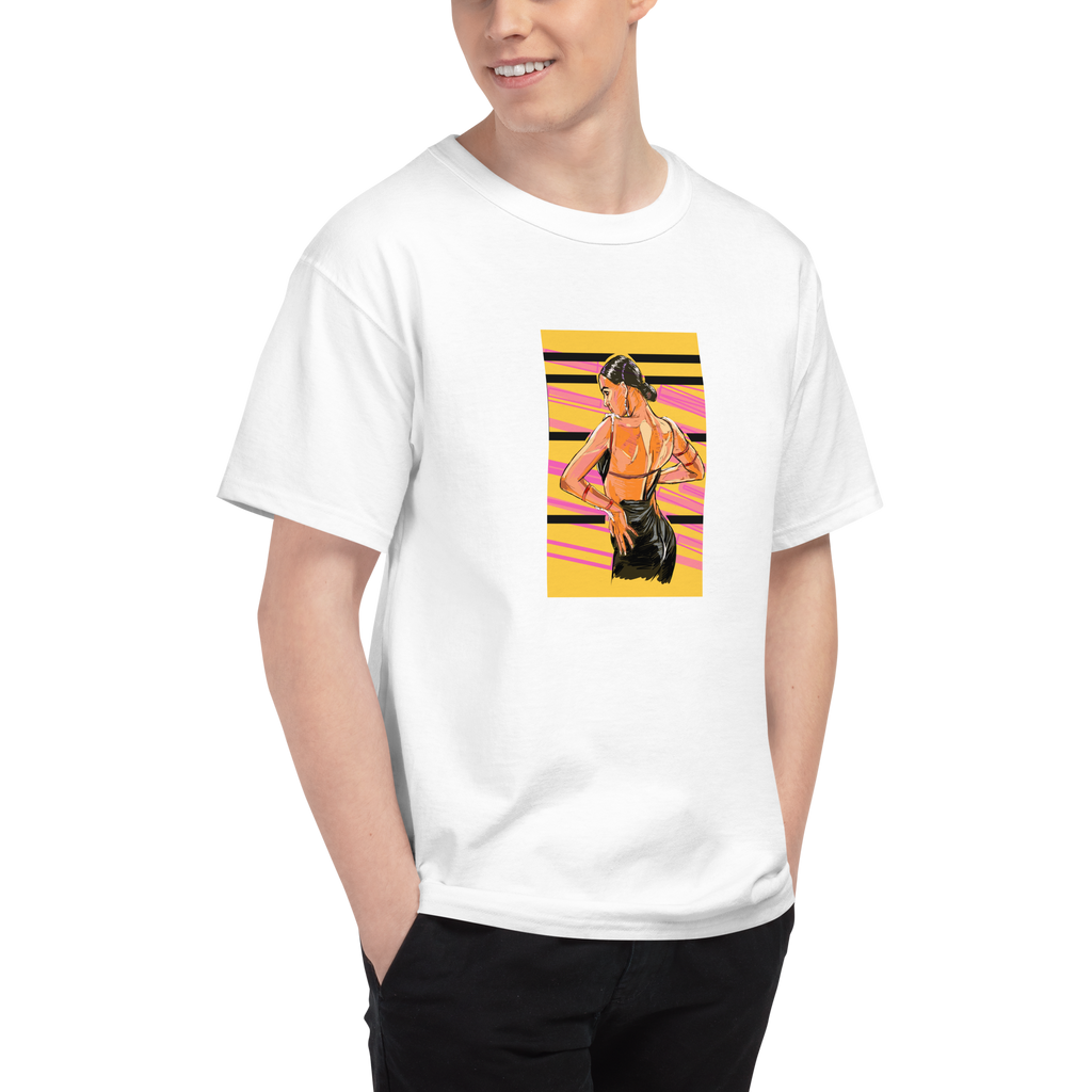 Lady Latin Yellow Background -Men's Champion T-Shirt