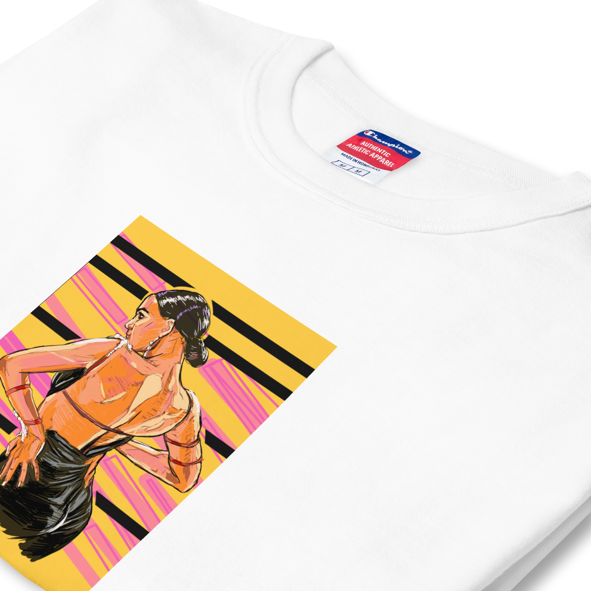 Lady Latin Yellow Background -Men's Champion T-Shirt